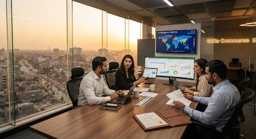 A consultation around a table in a bright office